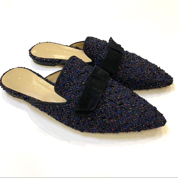 Ann Taylor | Elsie Blue Tweed Bow Mules 7.5 - Picture 6 of 8